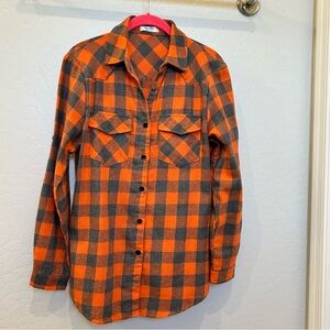 Orange & Gray Plaid Button Down